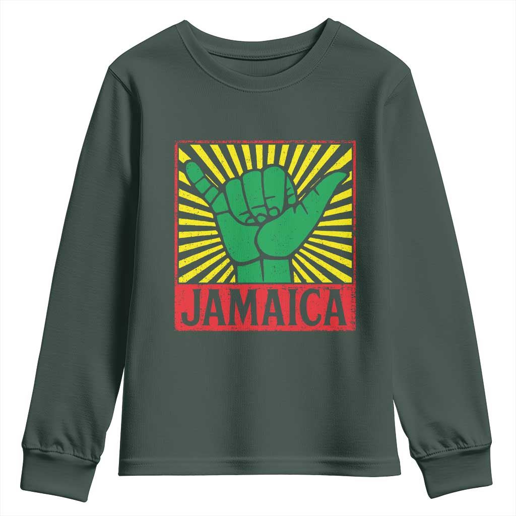 Jamaica Rasta Shaka Sign Youth Sweatshirt Retro Reggae Vibes TS10 Dark Forest Green Print Your Wear