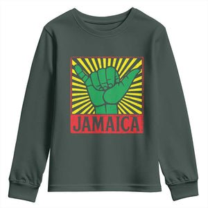 Jamaica Rasta Shaka Sign Youth Sweatshirt Retro Reggae Vibes TS10 Dark Forest Green Print Your Wear