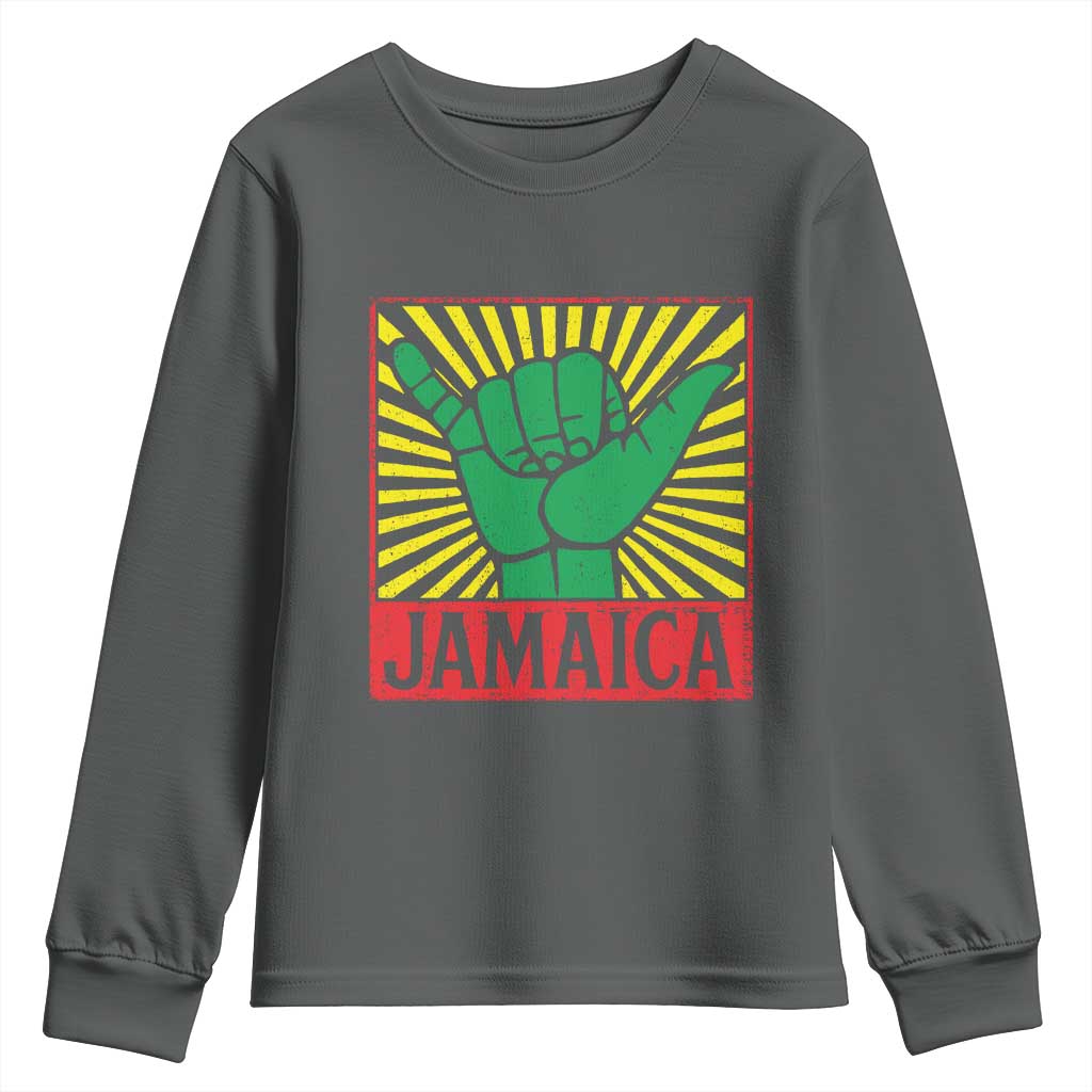 Jamaica Rasta Shaka Sign Youth Sweatshirt Retro Reggae Vibes TS10 Dark Heather Print Your Wear