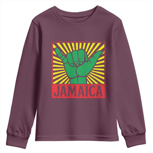 Jamaica Rasta Shaka Sign Youth Sweatshirt Retro Reggae Vibes TS10 Maroon Print Your Wear