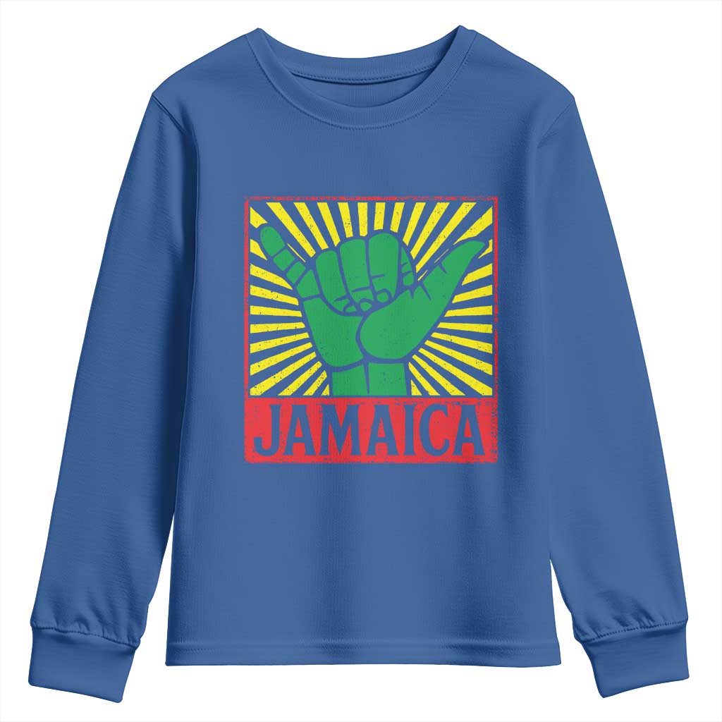 Jamaica Rasta Shaka Sign Youth Sweatshirt Retro Reggae Vibes TS10 Royal Blue Print Your Wear