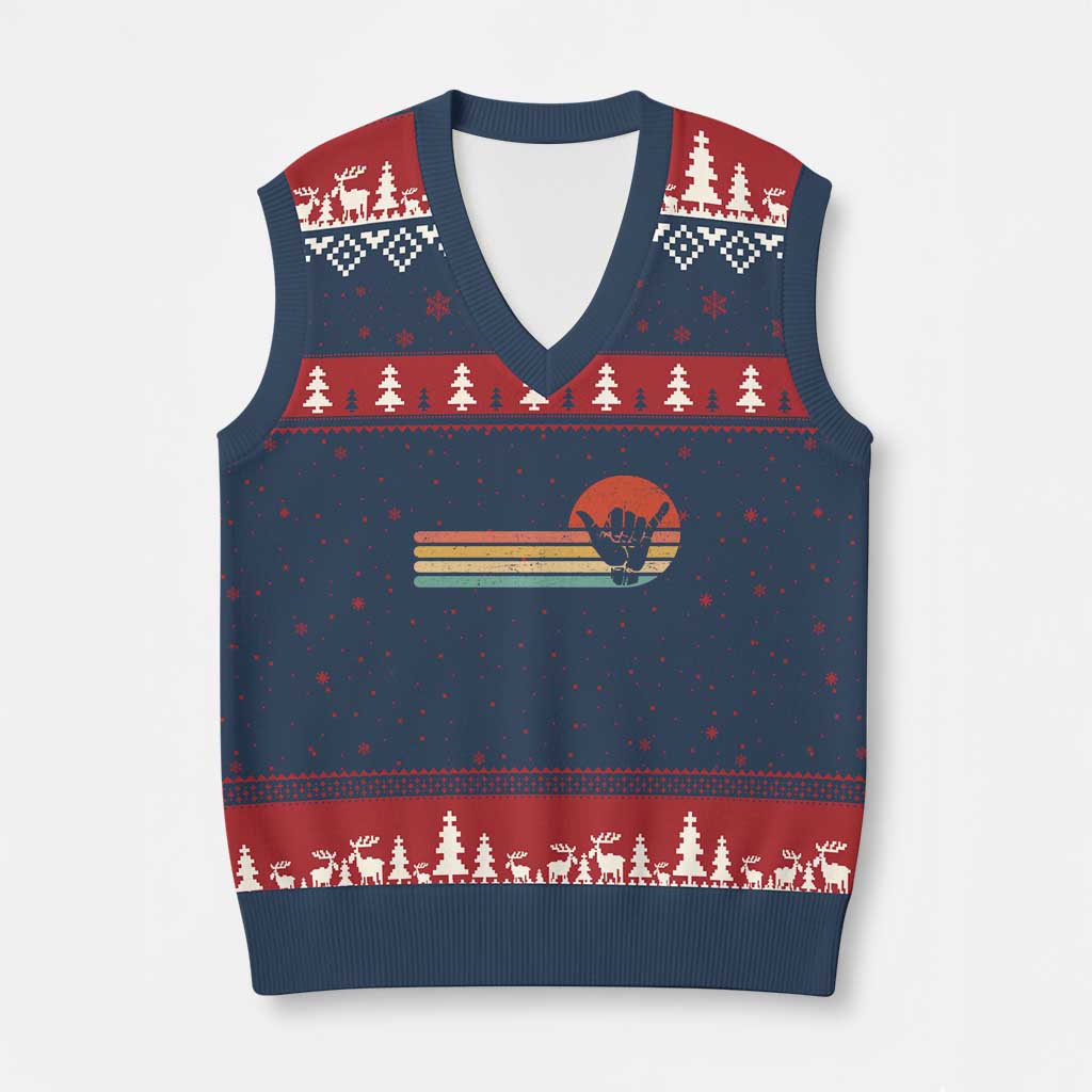 Shaka Hand V-Neck Knit Sweater Vest Retro Vintage Shaka Sign Rasta Hawaii Hawaiian TS10 Navy Red Print Your Wear