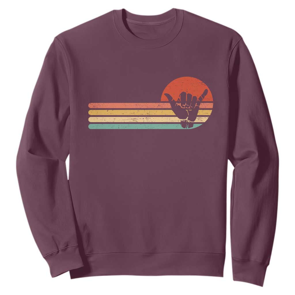 Shaka Hand Sweatshirt Retro Vintage Shaka Sign Rasta Hawaii Hawaiian TS10 Maroon Print Your Wear