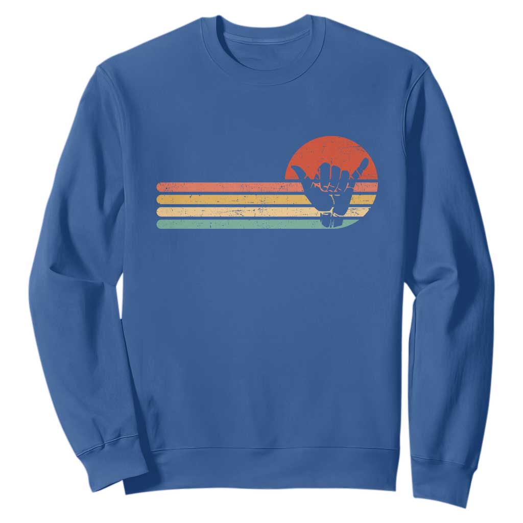 Shaka Hand Sweatshirt Retro Vintage Shaka Sign Rasta Hawaii Hawaiian TS10 Royal Blue Print Your Wear