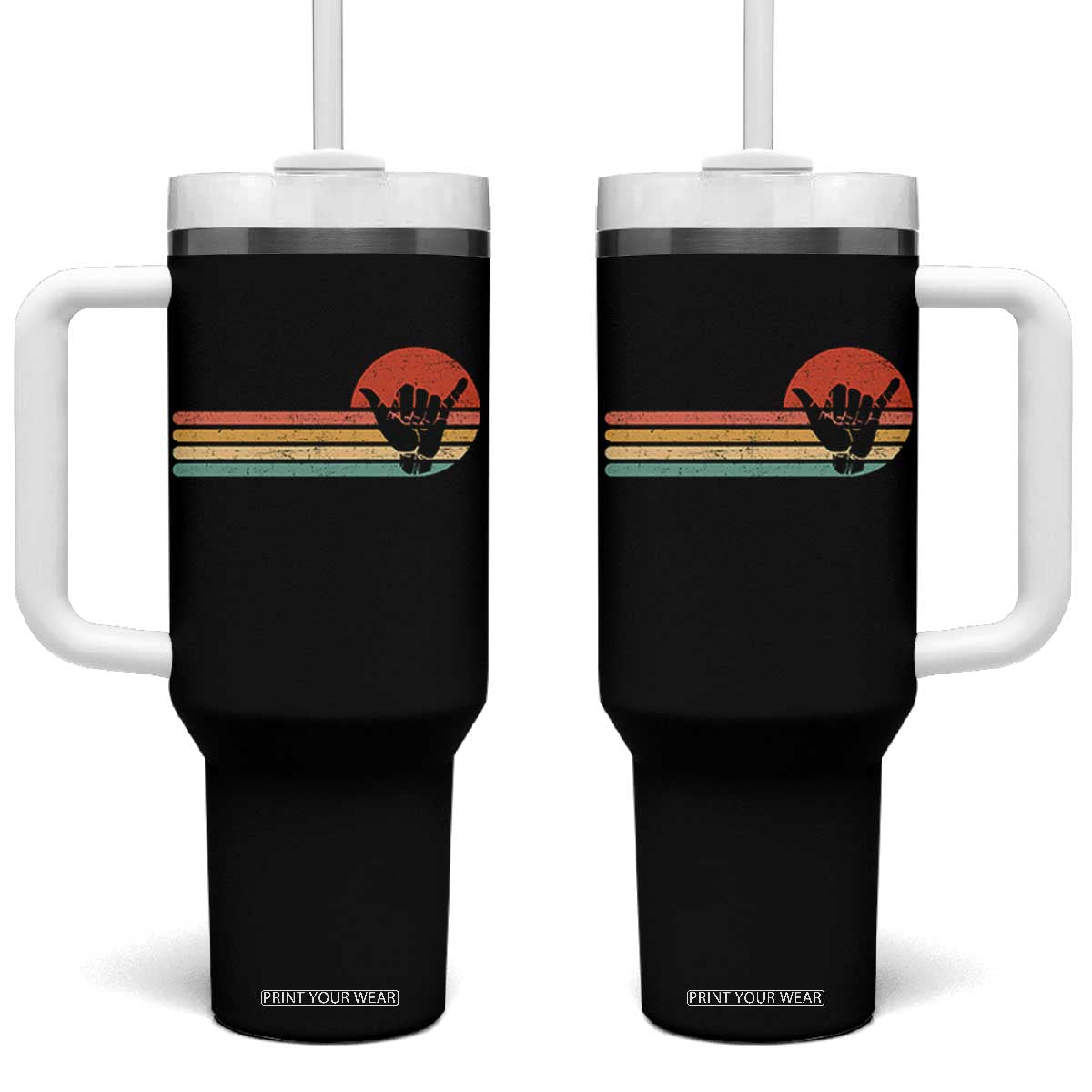 Shaka Hand Tumbler With Handle Retro Vintage Shaka Sign Rasta Hawaii Hawaiian TS10 One Size: 40 oz Black Print Your Wear