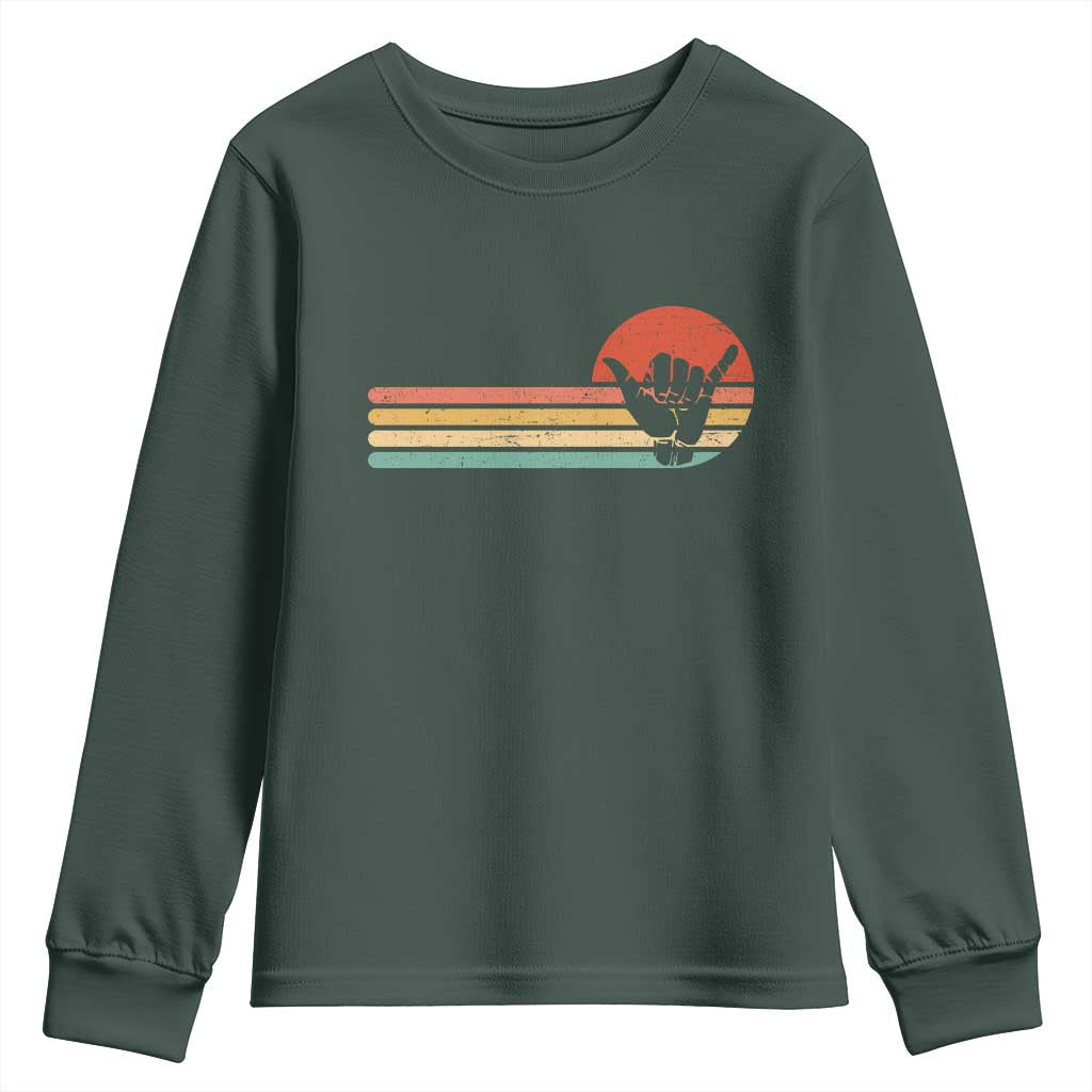 Shaka Hand Youth Sweatshirt Retro Vintage Shaka Sign Rasta Hawaii Hawaiian TS10 Dark Forest Green Print Your Wear