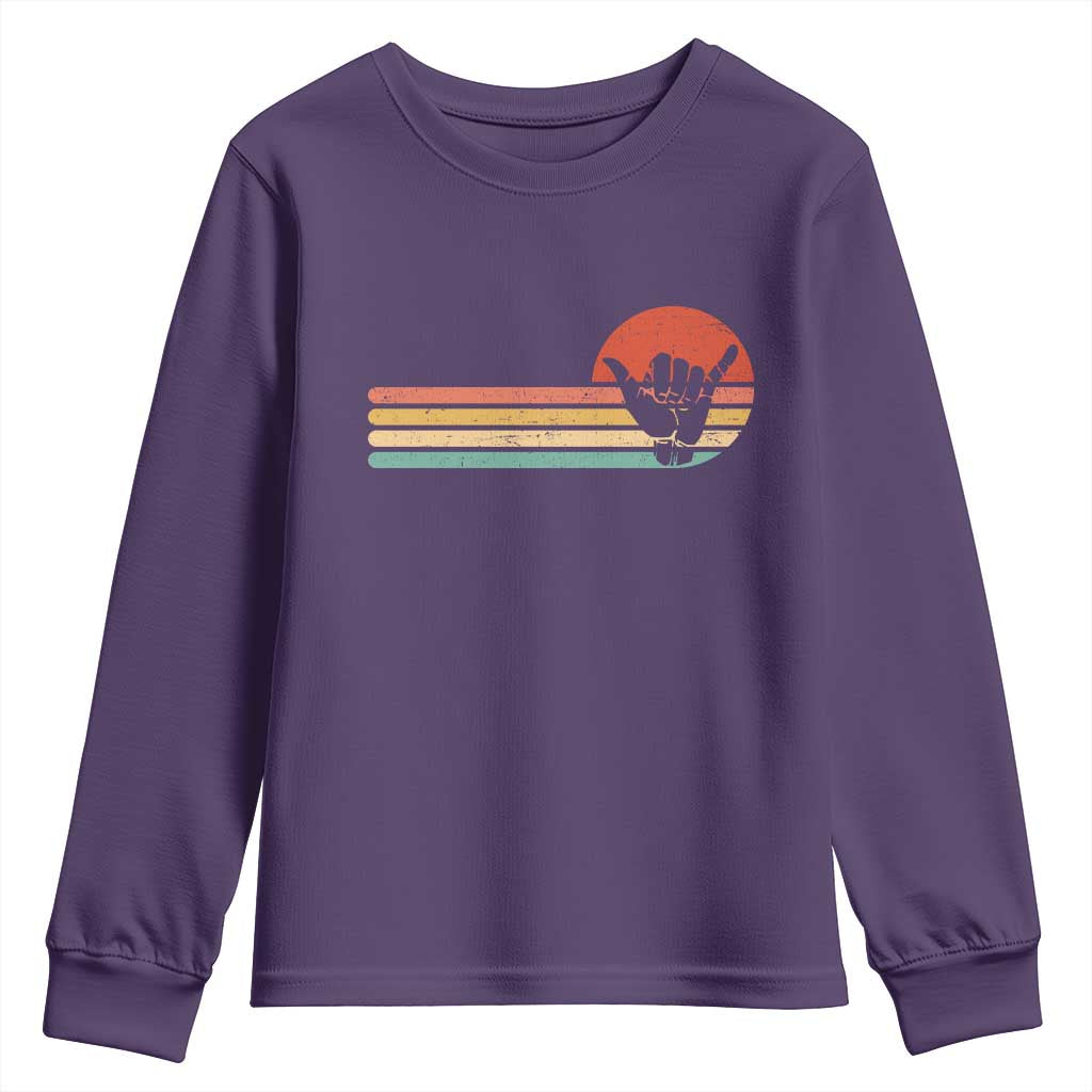 Shaka Hand Youth Sweatshirt Retro Vintage Shaka Sign Rasta Hawaii Hawaiian TS10 Purple Print Your Wear