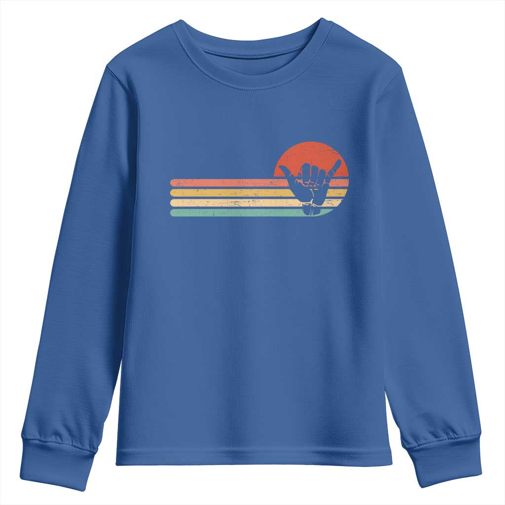 Shaka Hand Youth Sweatshirt Retro Vintage Shaka Sign Rasta Hawaii Hawaiian TS10 Royal Blue Print Your Wear