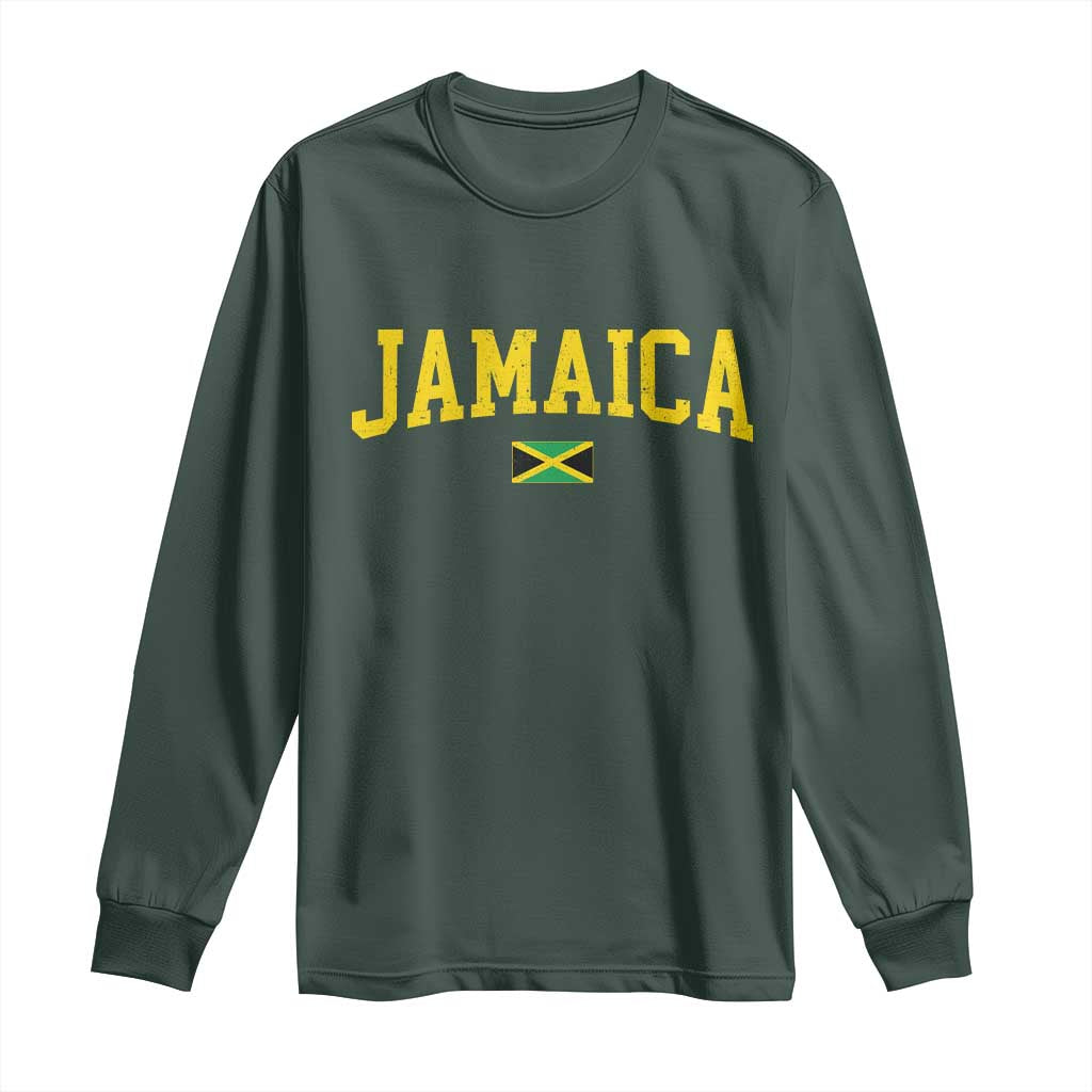 Vintage Jamaica Long Sleeve Shirt Retro Jamaican Flag National Pride Vacation TS10 Dark Forest Green Print Your Wear
