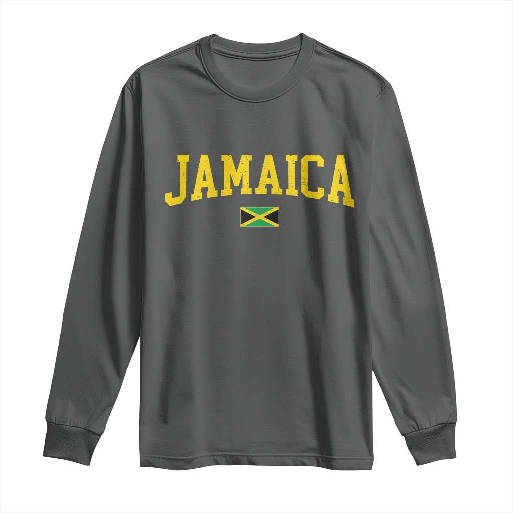 Vintage Jamaica Long Sleeve Shirt Retro Jamaican Flag National Pride Vacation TS10 Dark Heather Print Your Wear