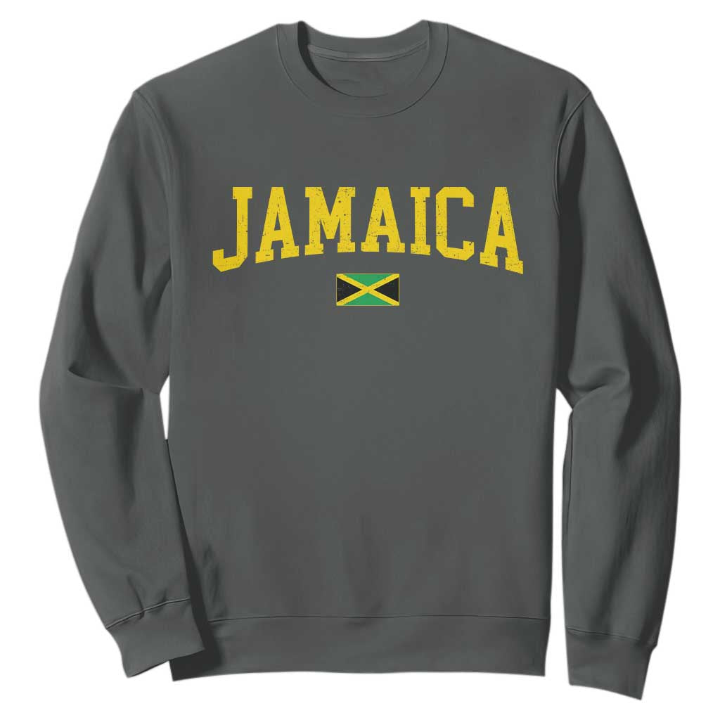 Vintage Jamaica Sweatshirt Retro Jamaican Flag National Pride Vacation TS10 Dark Heather Print Your Wear
