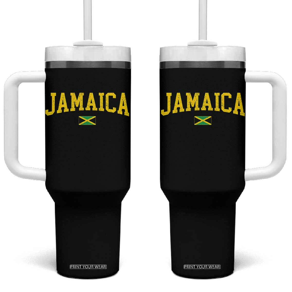 Vintage Jamaica Tumbler With Handle Retro Jamaican Flag National Pride Vacation TS10 One Size: 40 oz Black Print Your Wear