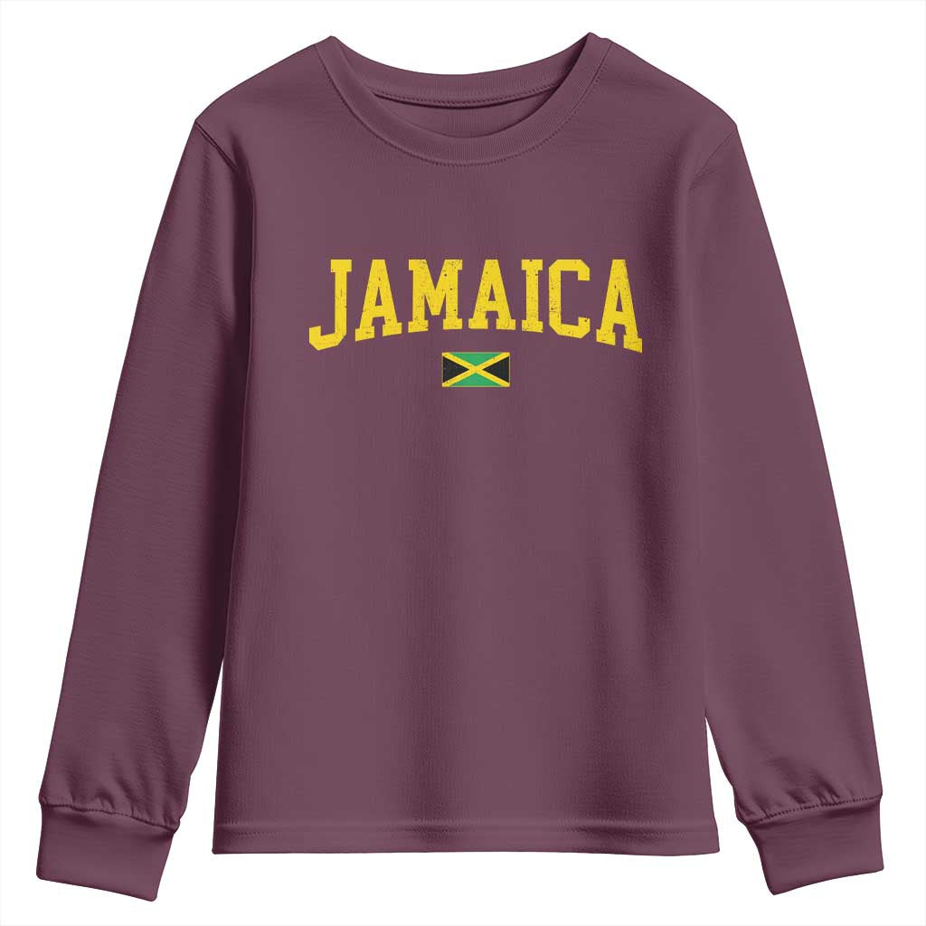 Vintage Jamaica Youth Sweatshirt Retro Jamaican Flag National Pride Vacation TS10 Maroon Print Your Wear