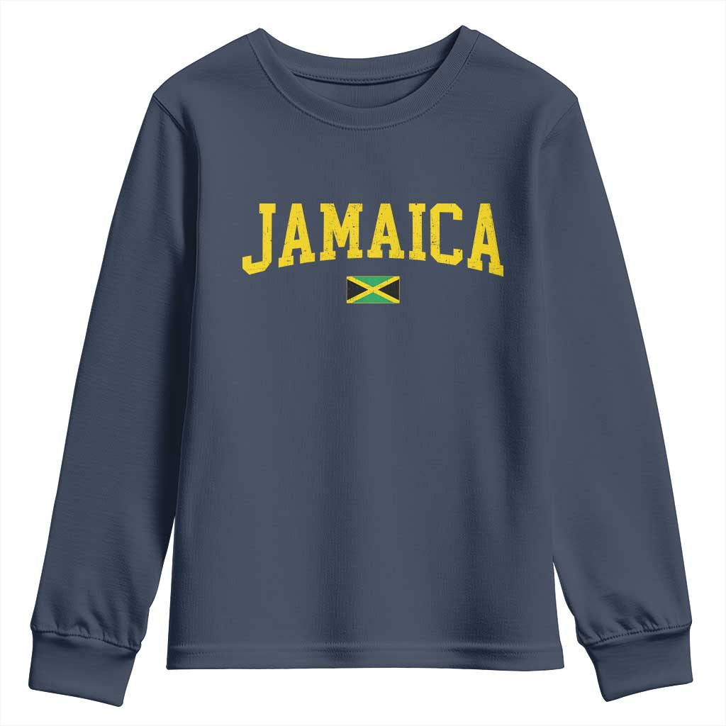 Vintage Jamaica Youth Sweatshirt Retro Jamaican Flag National Pride Vacation TS10 Navy Print Your Wear