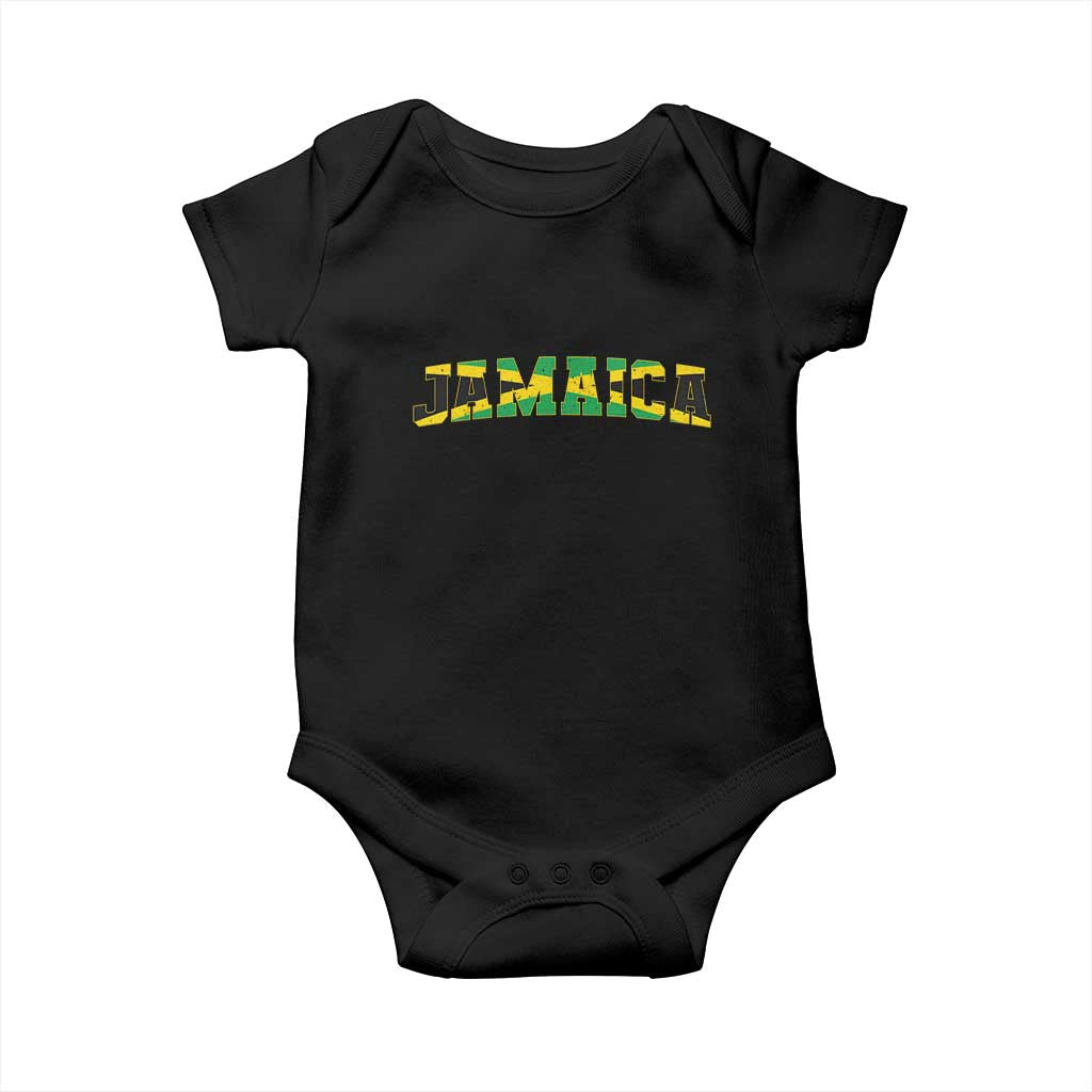 Jamaican Pride Baby Onesie Retro Jamaica Flag Distressed Varsity Lettering Style TS10 Black Print Your Wear