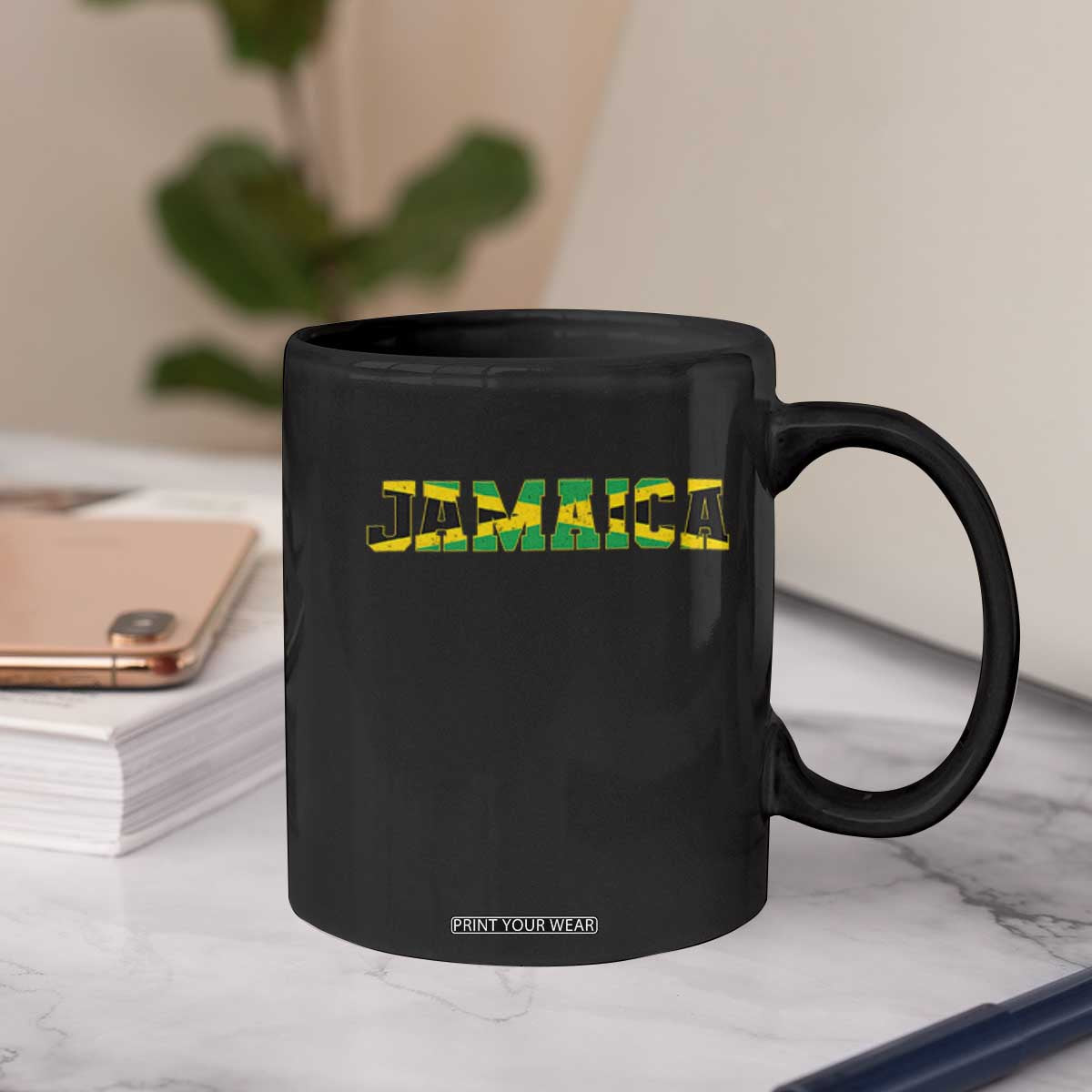 Jamaican Pride Coffee Mug Retro Jamaica Flag Distressed Varsity Lettering Style TS10 Print Your Wear