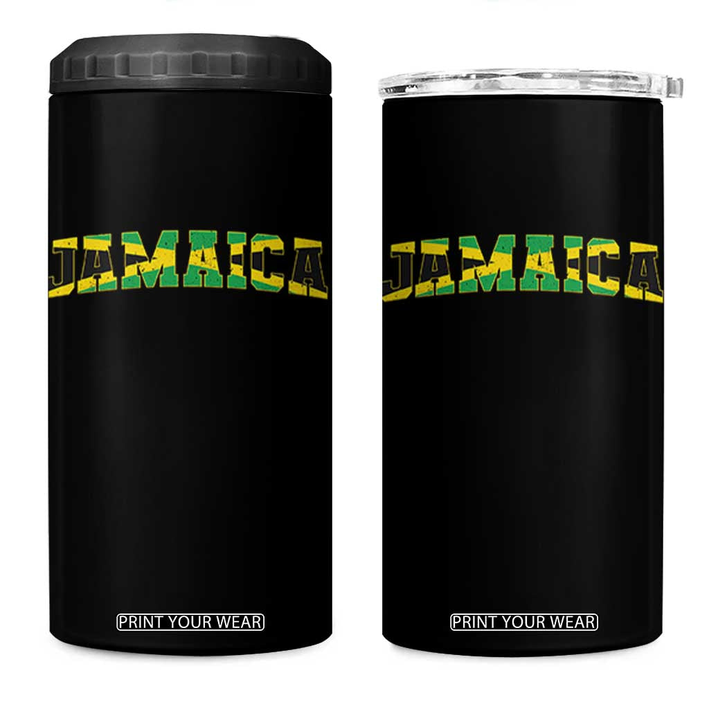 Jamaican Pride 4 in 1 Can Cooler Tumbler Retro Jamaica Flag Distressed Varsity Lettering Style TS10 One Size: 16 oz Black Print Your Wear