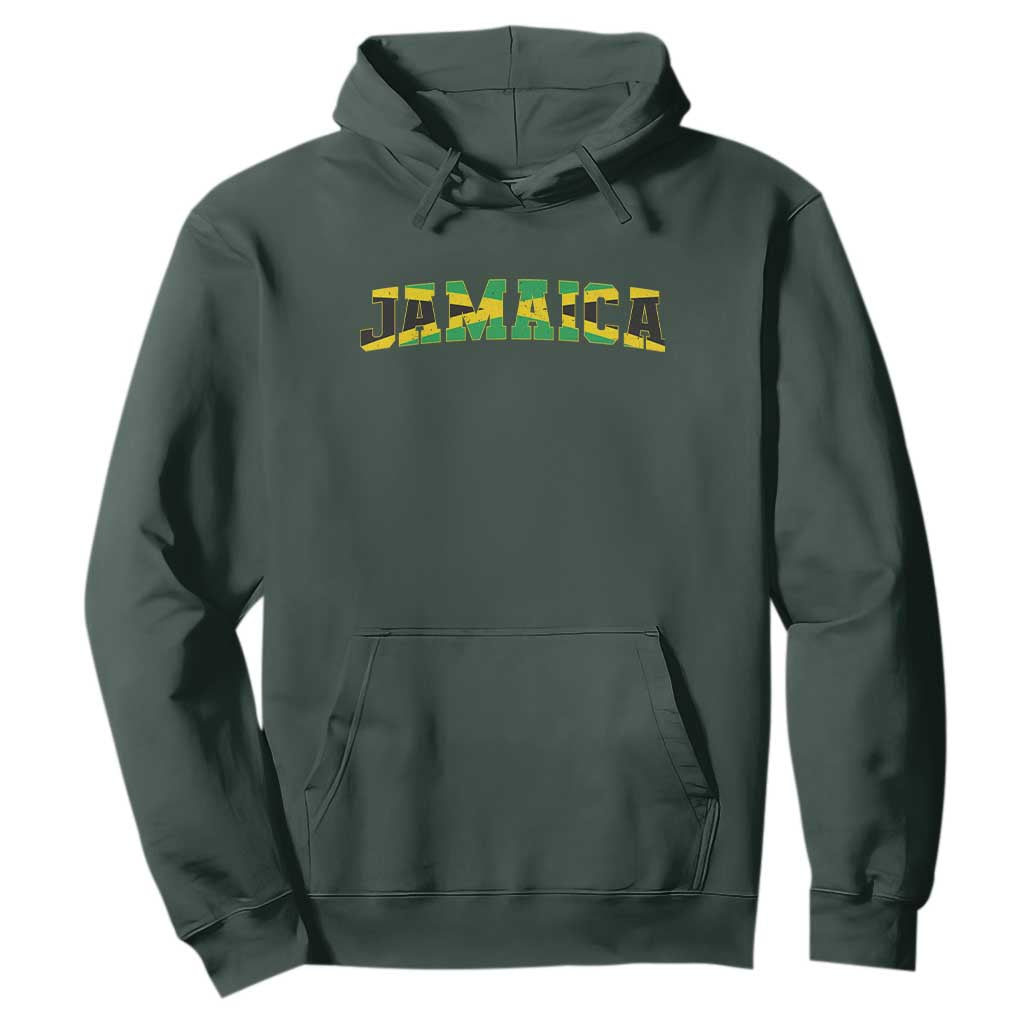 Jamaican Pride Hoodie Retro Jamaica Flag Distressed Varsity Lettering Style TS10 Dark Forest Green Print Your Wear