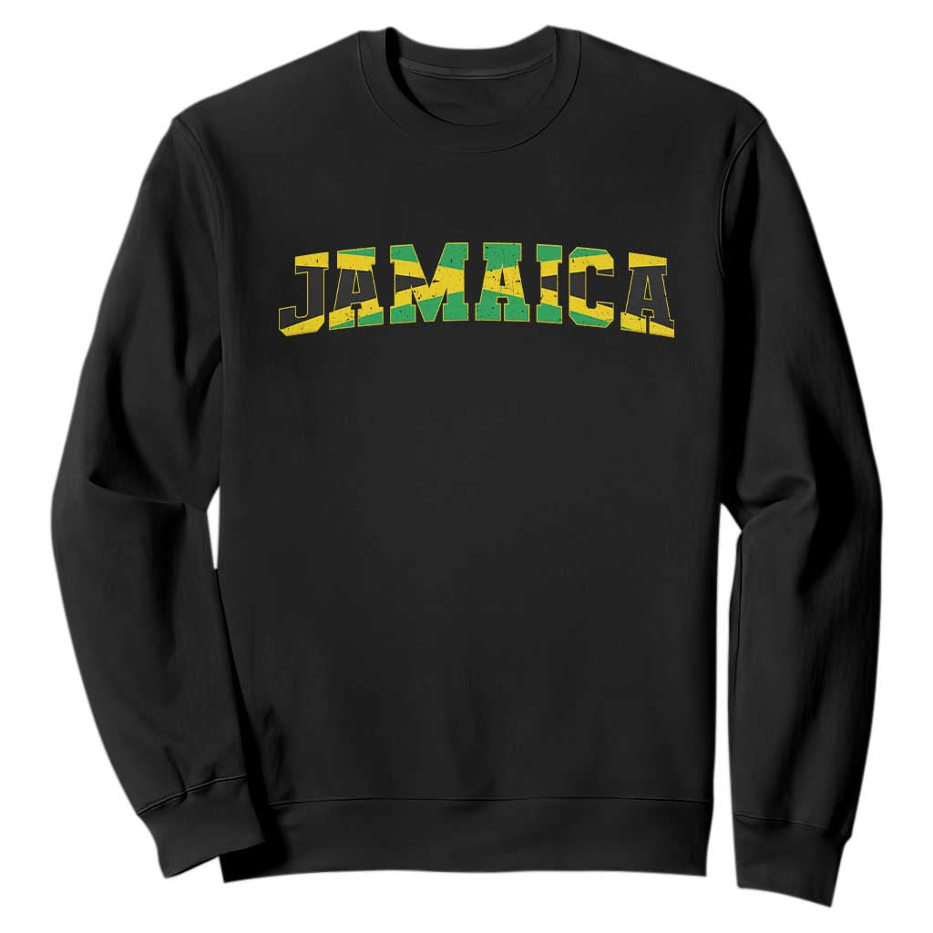 Jamaican Pride Sweatshirt Retro Jamaica Flag Distressed Varsity Lettering Style TS10 Black Print Your Wear