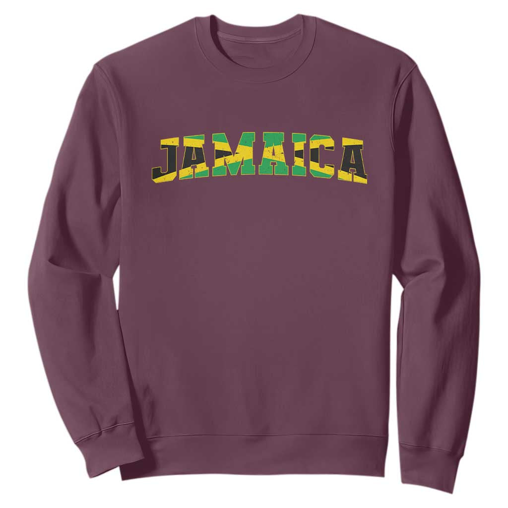 Jamaican Pride Sweatshirt Retro Jamaica Flag Distressed Varsity Lettering Style TS10 Maroon Print Your Wear