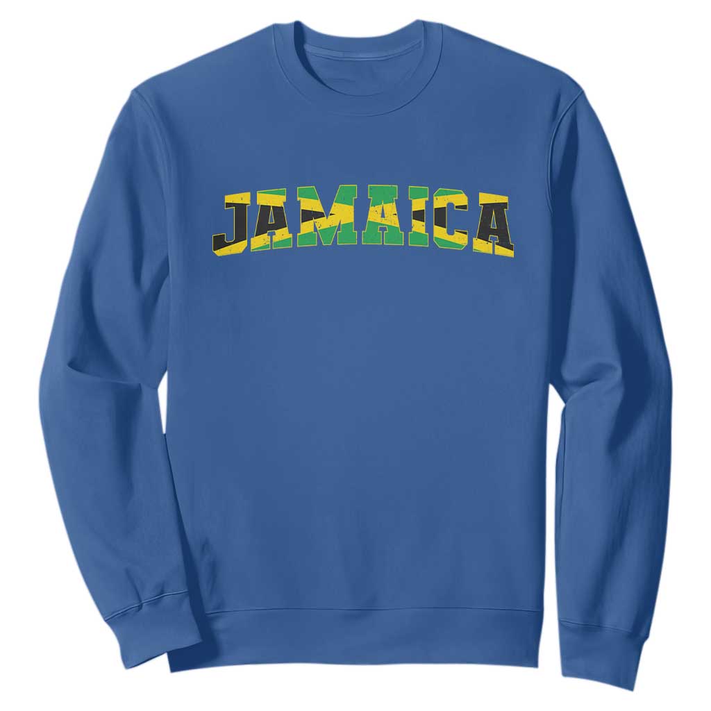 Jamaican Pride Sweatshirt Retro Jamaica Flag Distressed Varsity Lettering Style TS10 Royal Blue Print Your Wear