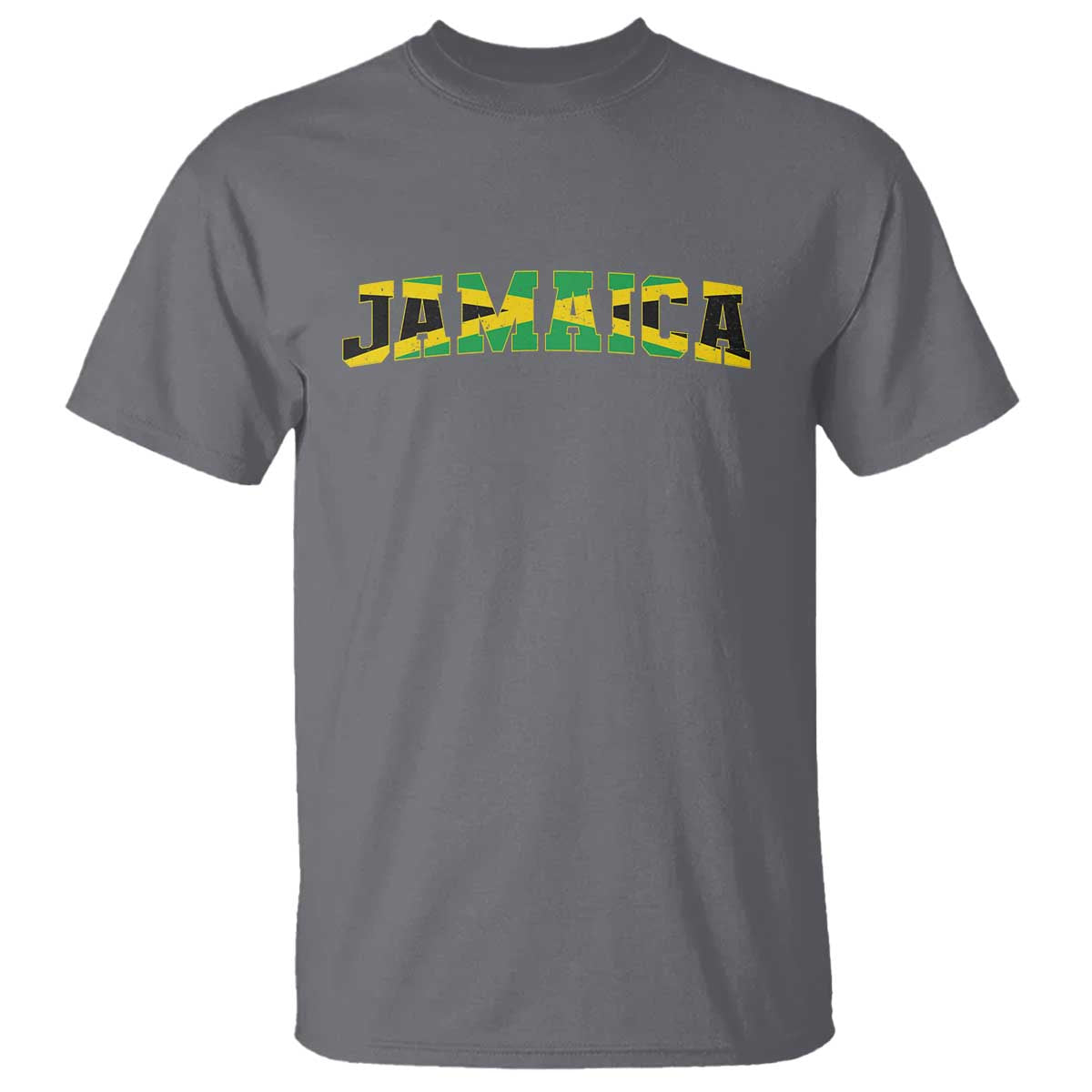 Jamaican Pride T Shirt Retro Jamaica Flag Distressed Varsity Lettering Style TS10 Charcoal Print Your Wear