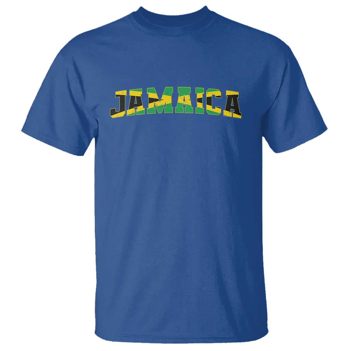 Jamaican Pride T Shirt Retro Jamaica Flag Distressed Varsity Lettering Style TS10 Royal Blue Print Your Wear