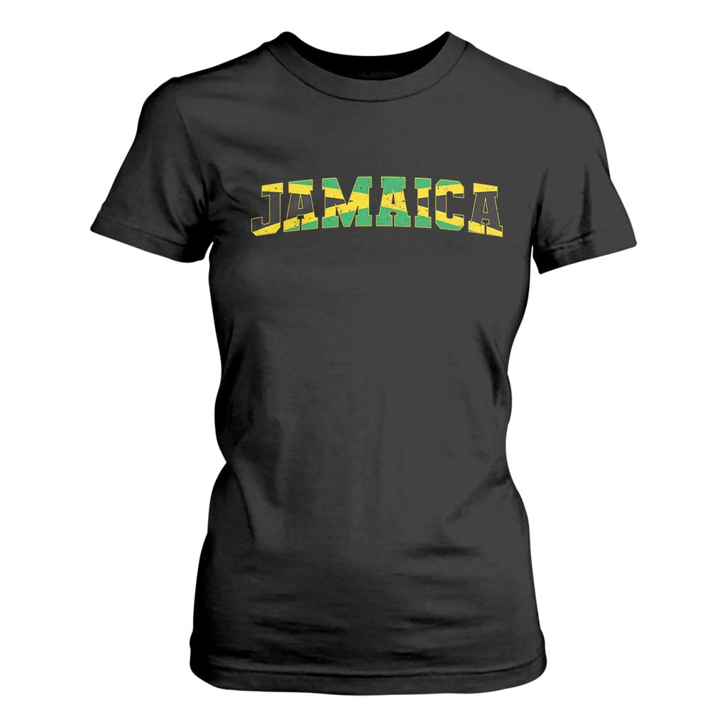 Jamaican Pride T Shirt For Women Retro Jamaica Flag Distressed Varsity Lettering Style TS10 Black Print Your Wear