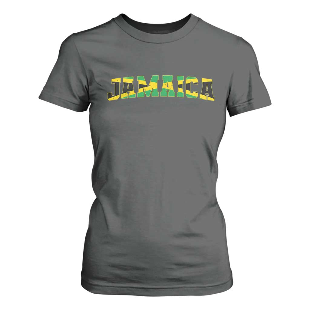 Jamaican Pride T Shirt For Women Retro Jamaica Flag Distressed Varsity Lettering Style TS10 Dark Heather Print Your Wear