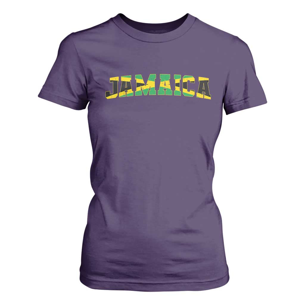 Jamaican Pride T Shirt For Women Retro Jamaica Flag Distressed Varsity Lettering Style TS10 Purple Print Your Wear