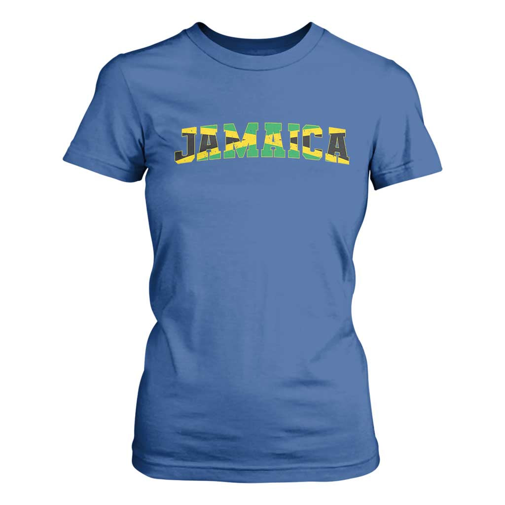 Jamaican Pride T Shirt For Women Retro Jamaica Flag Distressed Varsity Lettering Style TS10 Royal Blue Print Your Wear