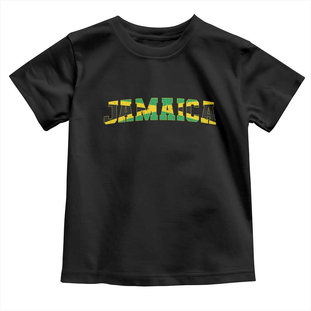 Jamaican Pride Toddler T Shirt Retro Jamaica Flag Distressed Varsity Lettering Style TS10 Black Print Your Wear