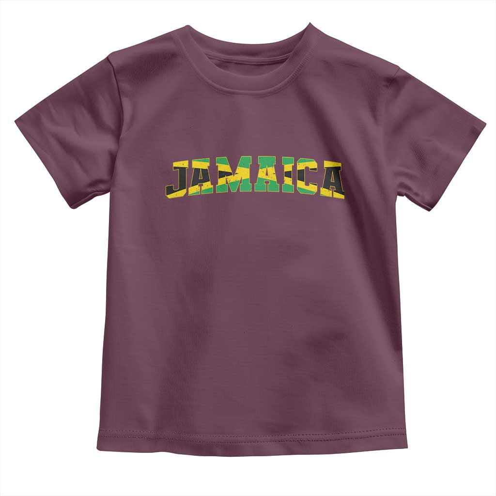 Jamaican Pride Toddler T Shirt Retro Jamaica Flag Distressed Varsity Lettering Style TS10 Maroon Print Your Wear