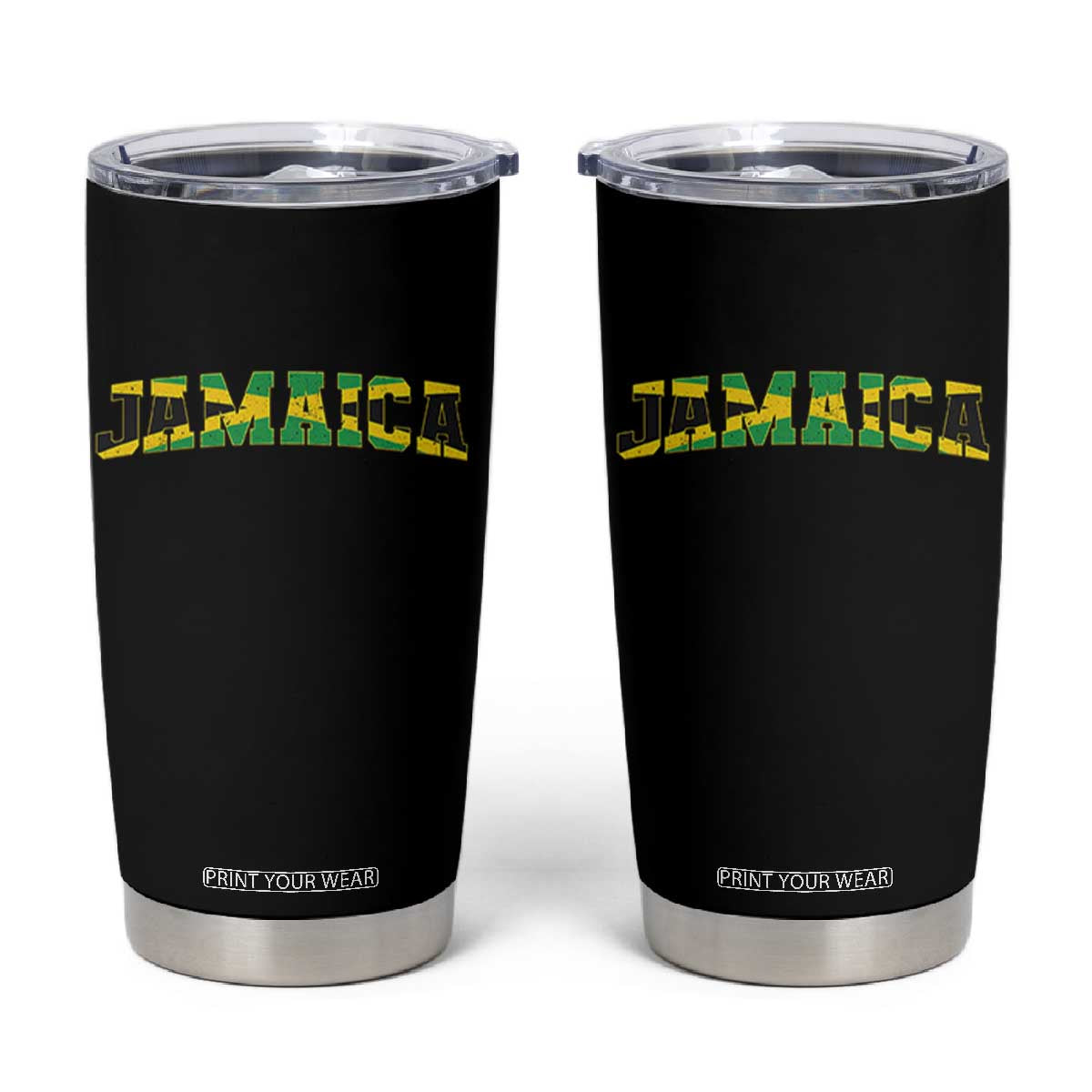 Jamaican Pride Tumbler Cup Retro Jamaica Flag Distressed Varsity Lettering Style TS10 Black Print Your Wear