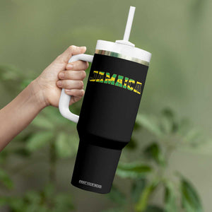 Jamaican Pride Tumbler With Handle Retro Jamaica Flag Distressed Varsity Lettering Style TS10 Print Your Wear