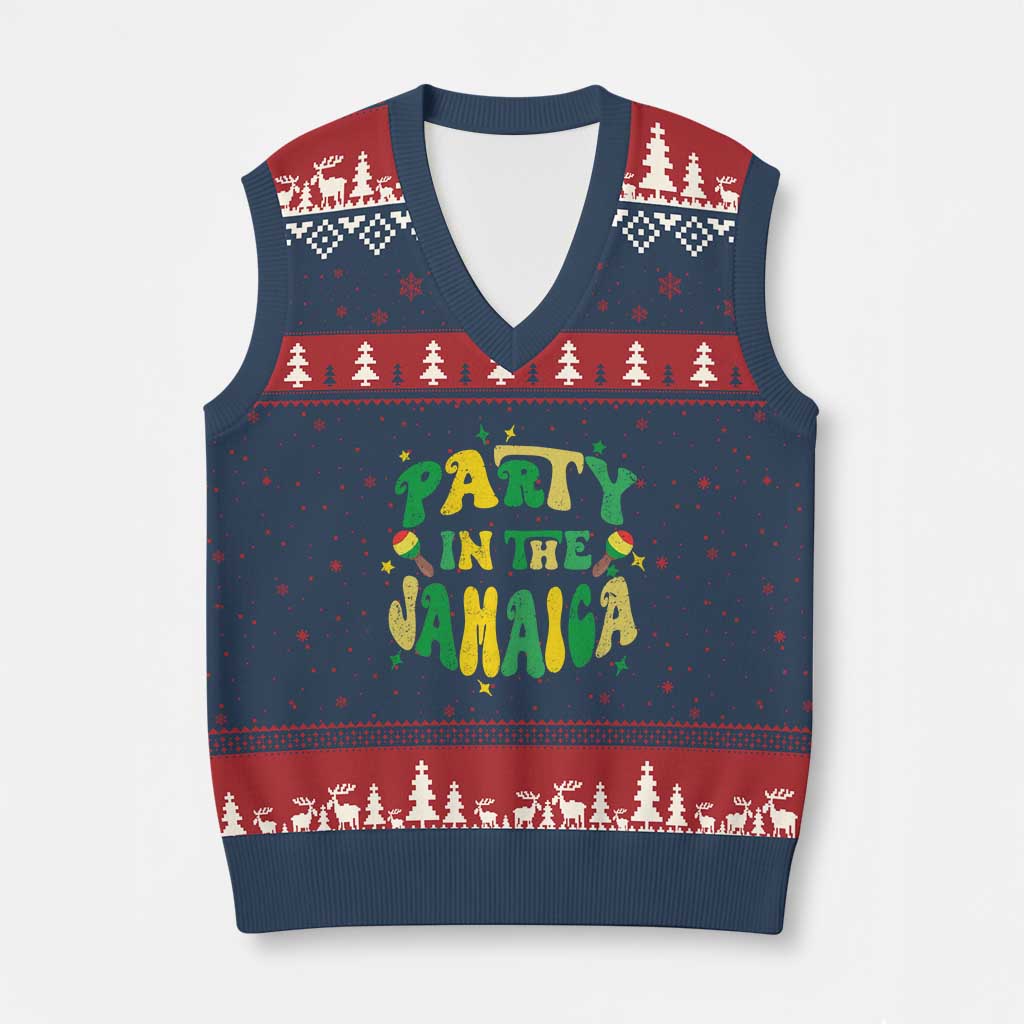 Party in The Jamaica V-Neck Knit Sweater Vest Funny Jamaican Independence Day TS10 Navy Red Print Your Wear