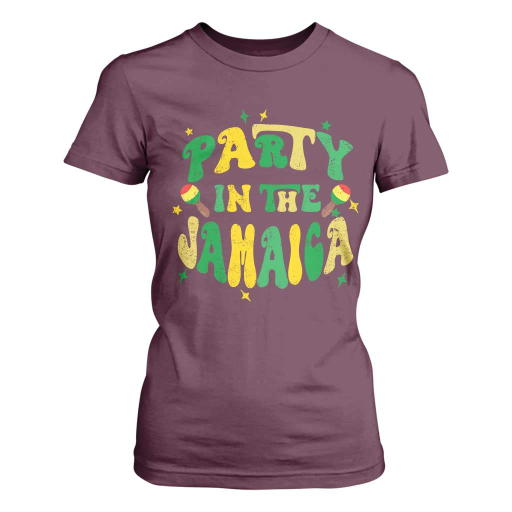 Party in The Jamaica T Shirt For Women Funny Jamaican Independence Day TS10 Maroon Print Your Wear