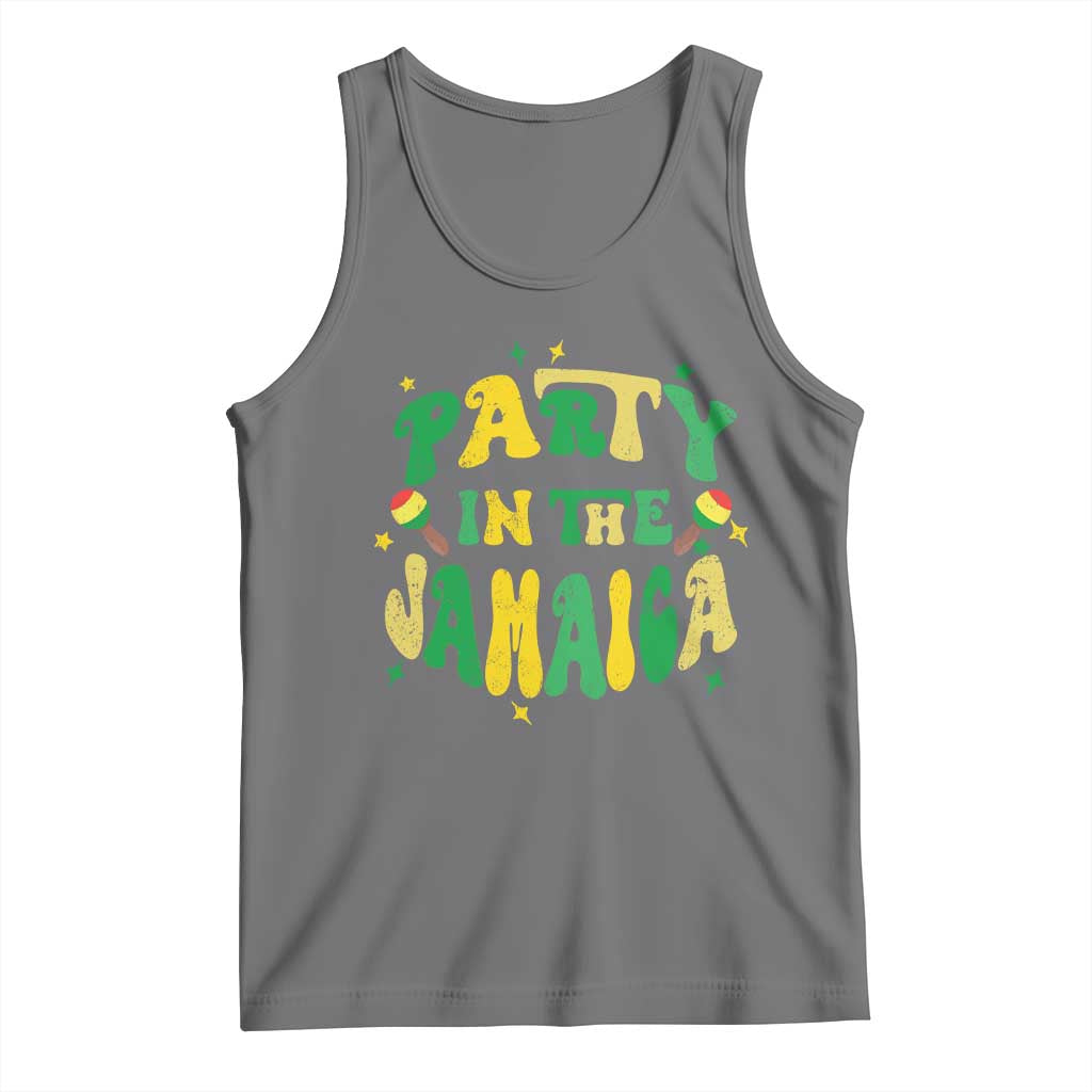 Party in The Jamaica Tank Top Funny Jamaican Independence Day TS10 Black Heather Print Your Wear