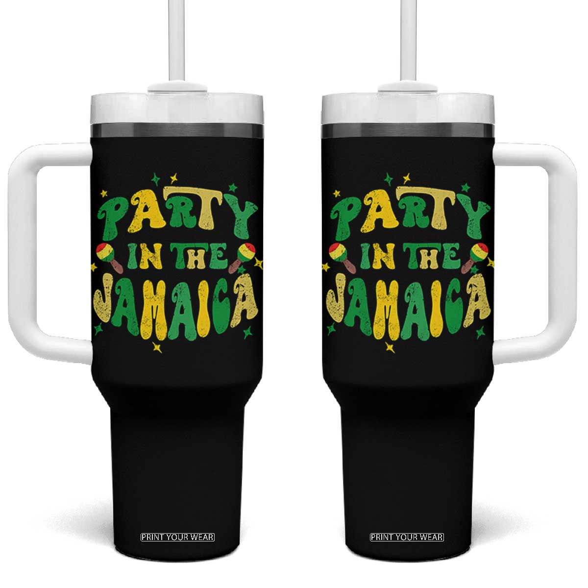 Party in The Jamaica Tumbler With Handle Funny Jamaican Independence Day TS10 One Size: 40 oz Black Print Your Wear