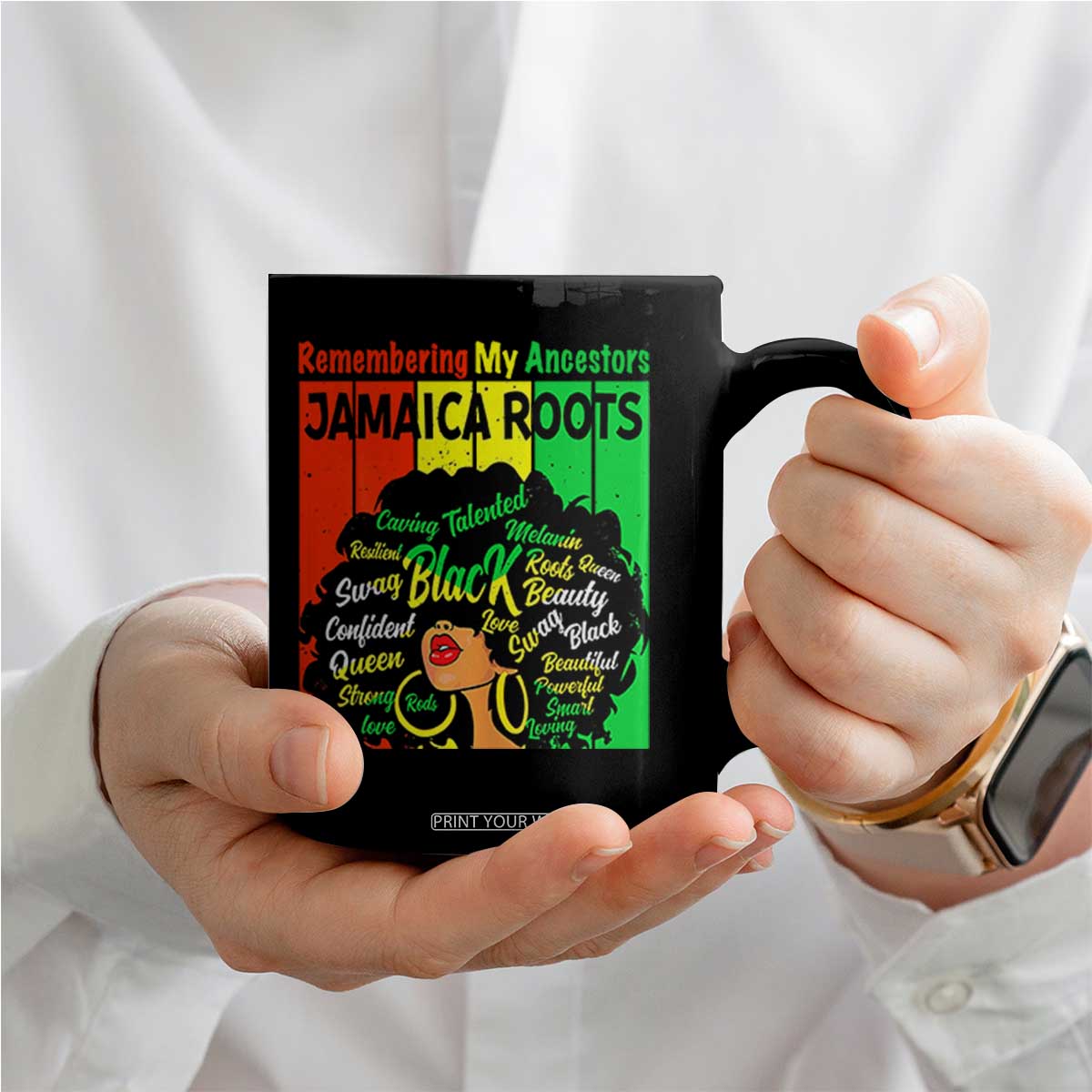 Proud Jamaican Afro Black Woman Coffee Mug Remembering My Ancestors Jamaica Pride TS10 Print Your Wear
