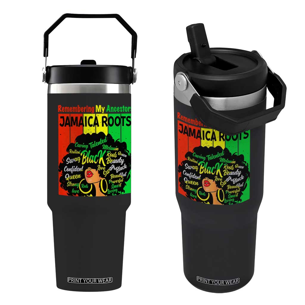Proud Jamaican Afro Black Woman Flip Straw Tumbler Remembering My Ancestors Jamaica Pride TS10 One Size: 30 oz Black Print Your Wear