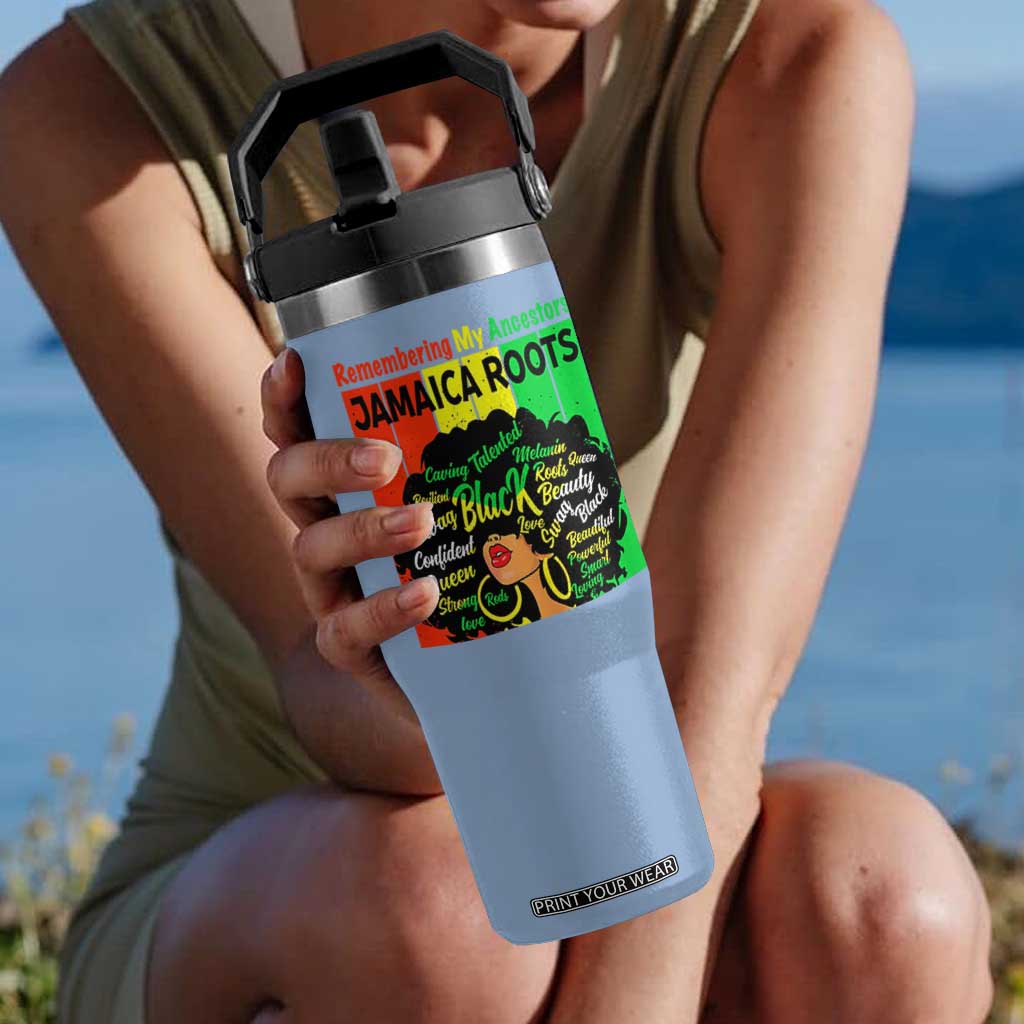 Proud Jamaican Afro Black Woman Flip Straw Tumbler Remembering My Ancestors Jamaica Pride TS10 One Size: 30 oz Light Blue Print Your Wear