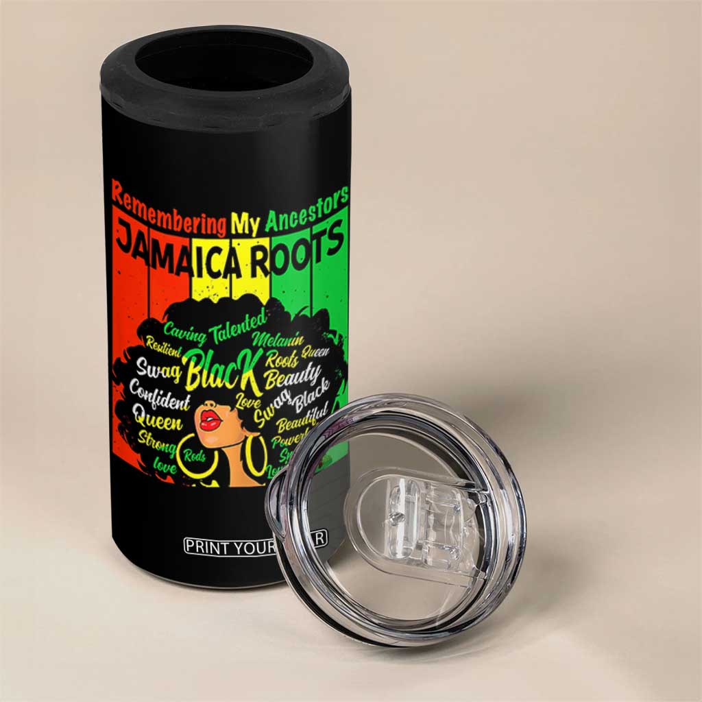 Proud Jamaican Afro Black Woman 4 in 1 Can Cooler Tumbler Remembering My Ancestors Jamaica Pride TS10 Print Your Wear