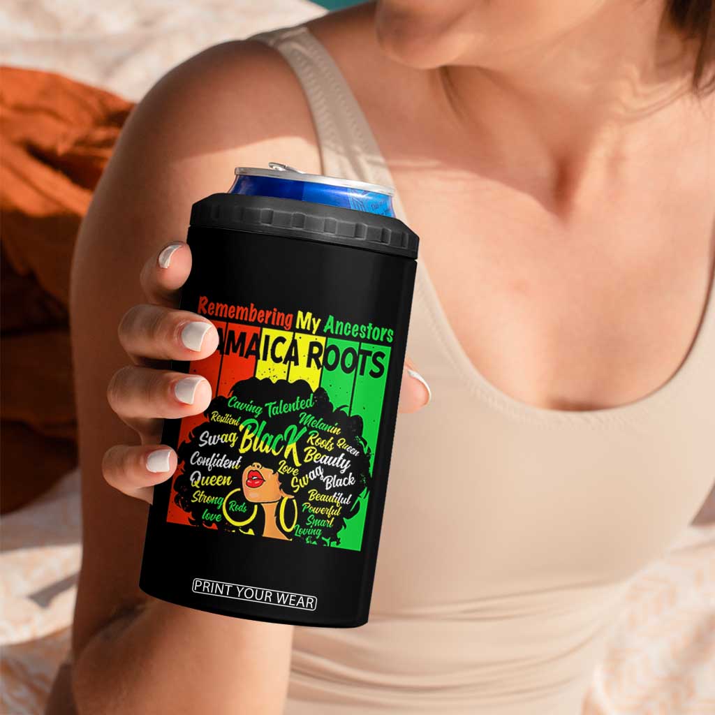Proud Jamaican Afro Black Woman 4 in 1 Can Cooler Tumbler Remembering My Ancestors Jamaica Pride TS10 Print Your Wear