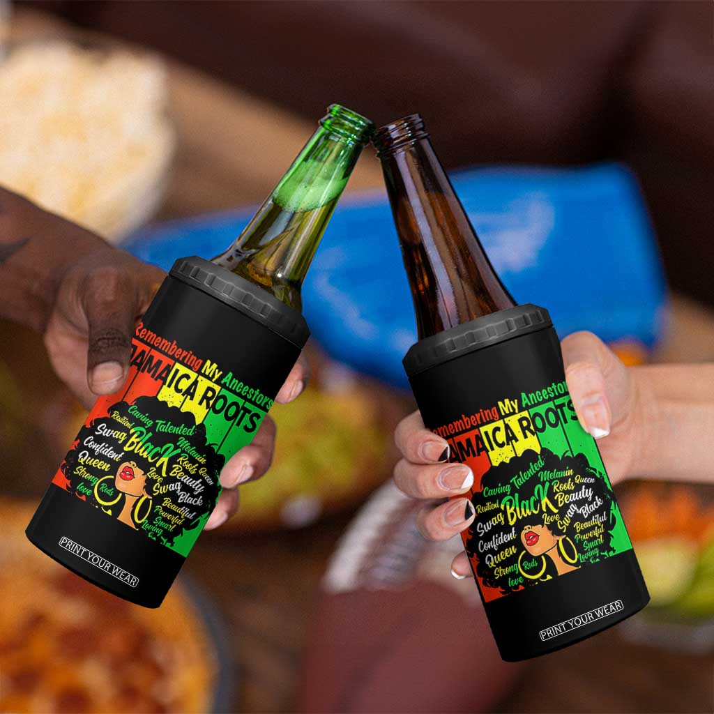 Proud Jamaican Afro Black Woman 4 in 1 Can Cooler Tumbler Remembering My Ancestors Jamaica Pride TS10 Print Your Wear