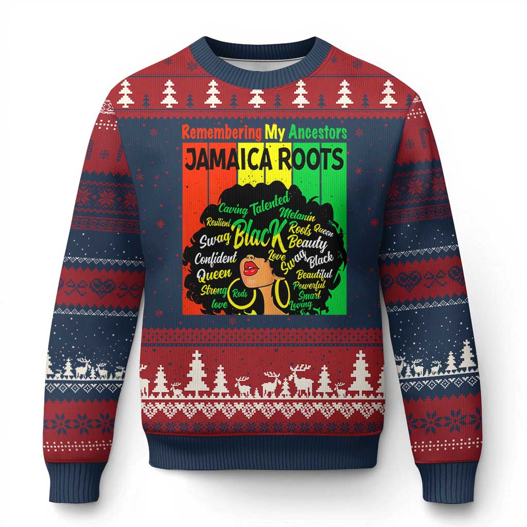 Proud Jamaican Afro Black Woman Ugly Christmas Sweater Remembering My Ancestors Jamaica Pride TS10 Navy Red Print Your Wear