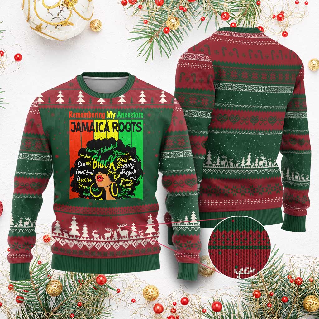 Proud Jamaican Afro Black Woman Ugly Christmas Sweater Remembering My Ancestors Jamaica Pride TS10 Red Green Print Your Wear