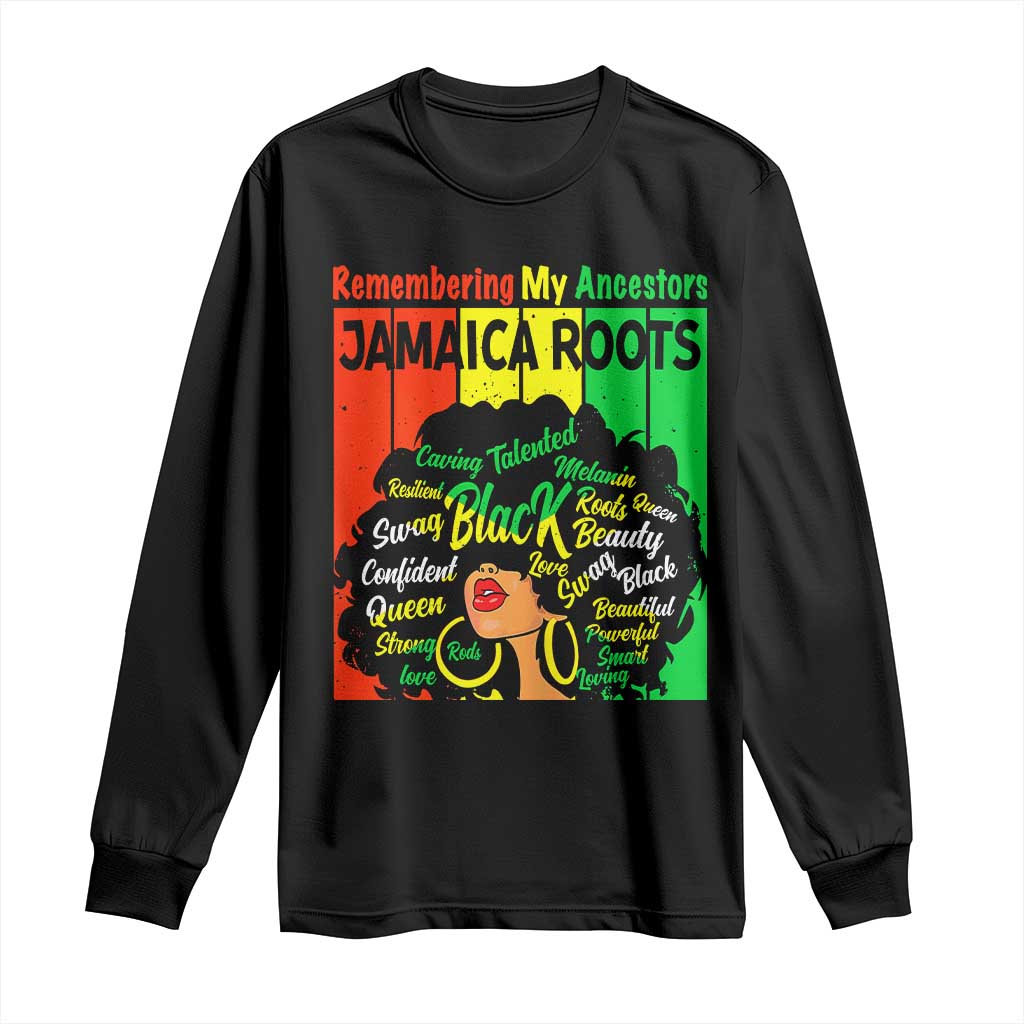 Proud Jamaican Afro Black Woman Long Sleeve Shirt Remembering My Ancestors Jamaica Pride TS10 Black Print Your Wear