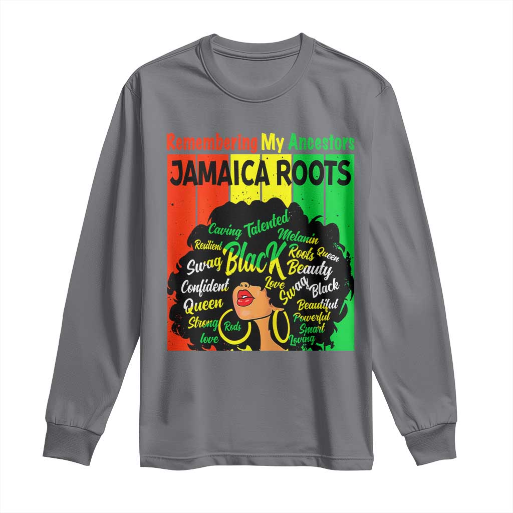 Proud Jamaican Afro Black Woman Long Sleeve Shirt Remembering My Ancestors Jamaica Pride TS10 Charcoal Print Your Wear