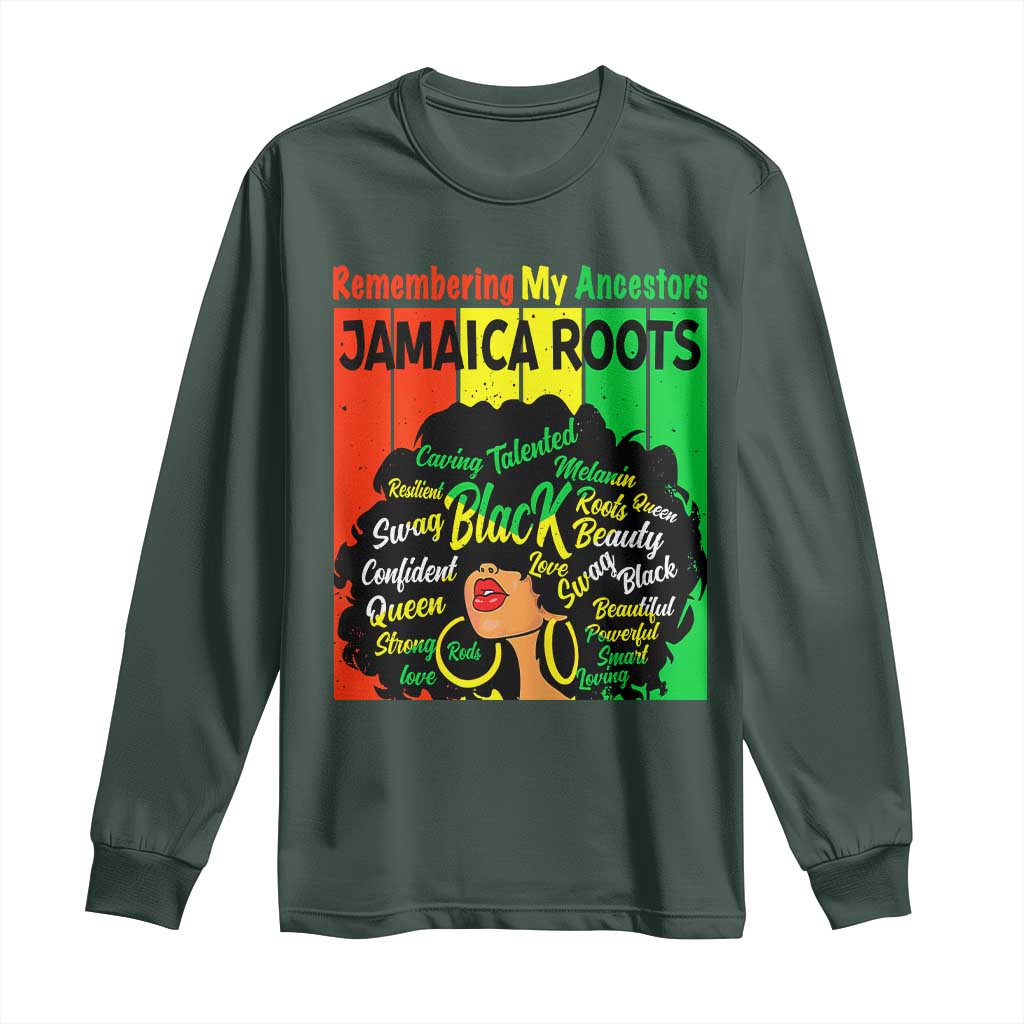 Proud Jamaican Afro Black Woman Long Sleeve Shirt Remembering My Ancestors Jamaica Pride TS10 Dark Forest Green Print Your Wear